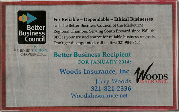 Woods Insurance Better Business Recipient January 2014